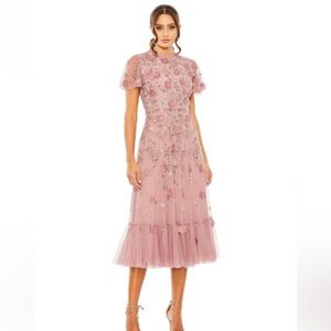 Mac Duggal Blush Floral Midi Dress